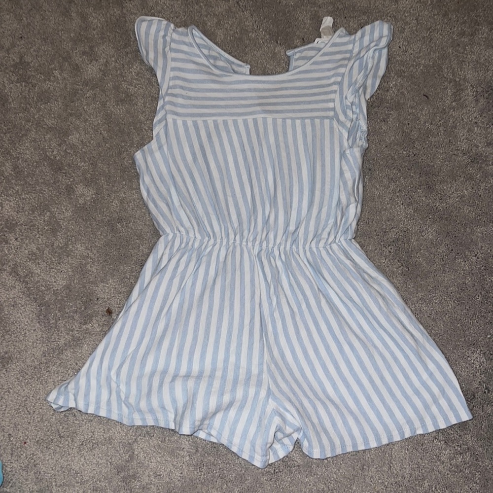 Blue and white striped romper